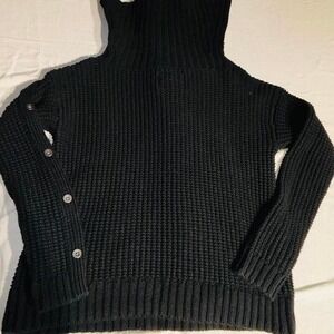 Abercrombie& Fitch Dark Blue Cable Knit Sweater Mock Cowl Neck Women Button Med